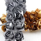 Silver and Gold Mini Paper Flowers - 20mm - Small Paper Roses - Tiny Paper Roses - Stems
