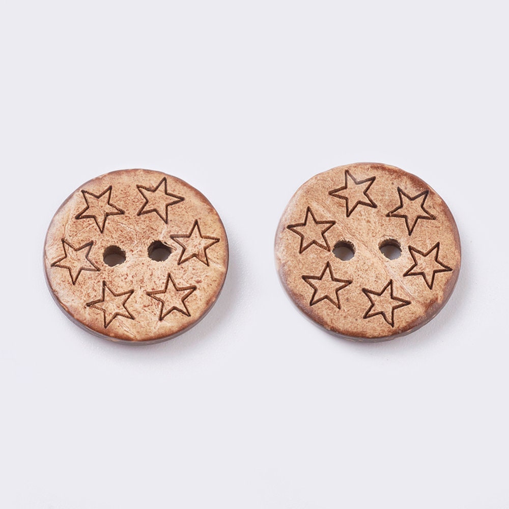 10 Bulk Mixed Coconut Shell Wooden Buttons - 17mm (5/8 inch) - 2 Hole - Assorted Coconut Wood Button (19947)