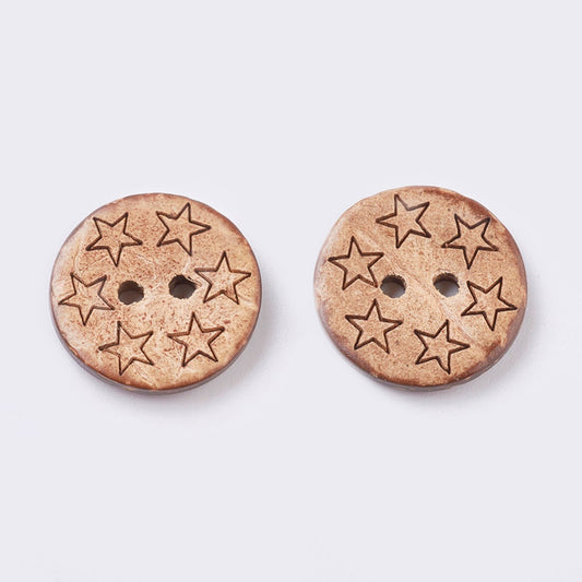 10 Bulk Mixed Coconut Shell Wooden Buttons - 17mm (5/8 inch) - 2 Hole - Assorted Coconut Wood Button (19947)