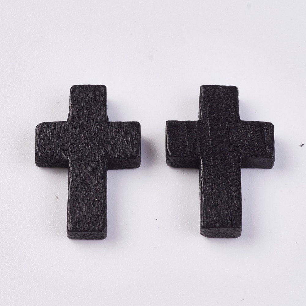 Wood Cross Pendant, Black, Wood Cross, Easter Crafts, Small Wood Cross, Pendant, 22mm x 15mm Hole: 2.5mm WOOD-WH0020-A02