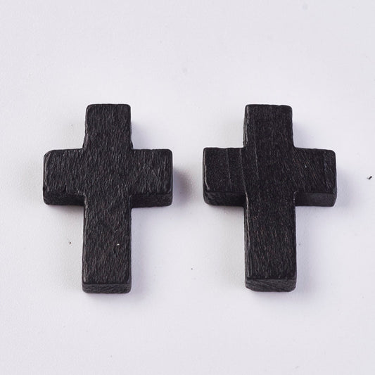 Wood Cross Pendant, Black, Wood Cross, Easter Crafts, Small Wood Cross, Pendant, 22mm x 15mm Hole: 2.5mm WOOD-WH0020-A02