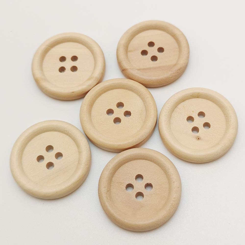 WHOLESALE Natural Wooden Buttons - 25mm (1 inch) - 4 Hole - Wood Button (NNA0Z3Q)