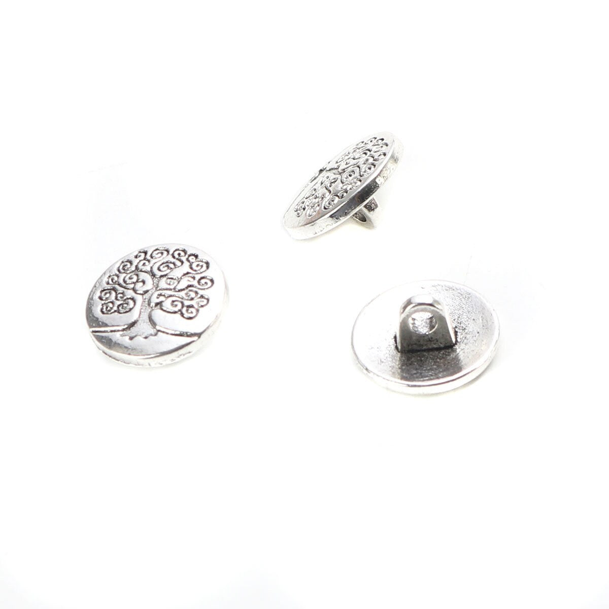 Tree of Life Silver Metal Sewing Buttons Round - Lead and Nickel Free - Antique Silver - Shank - 14mm Approx. 1/2 inch (B0207654)
