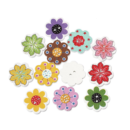 Flower Buttons, Floral Buttons, Wooden Buttons, Sewing Supplies, Daisy Buttons, Embellishments, Pink Buttons, Scrapbooking, Craft Supplies