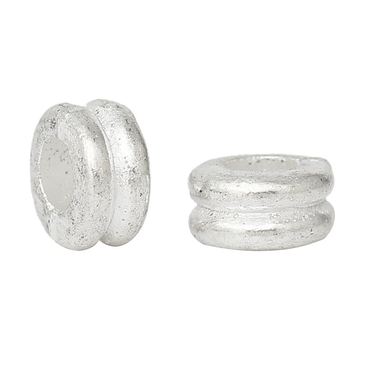 Silver Plated Slider Spacer Beads - 6.0mm x 3.0mm - Silver Bead for Leather Cord or Bracelet (B51269)