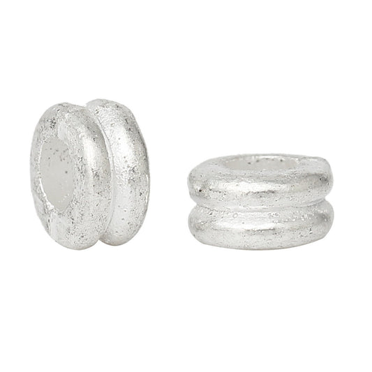 Silver Plated Slider Spacer Beads - 6.0mm x 3.0mm - Silver Bead for Leather Cord or Bracelet (B51269)
