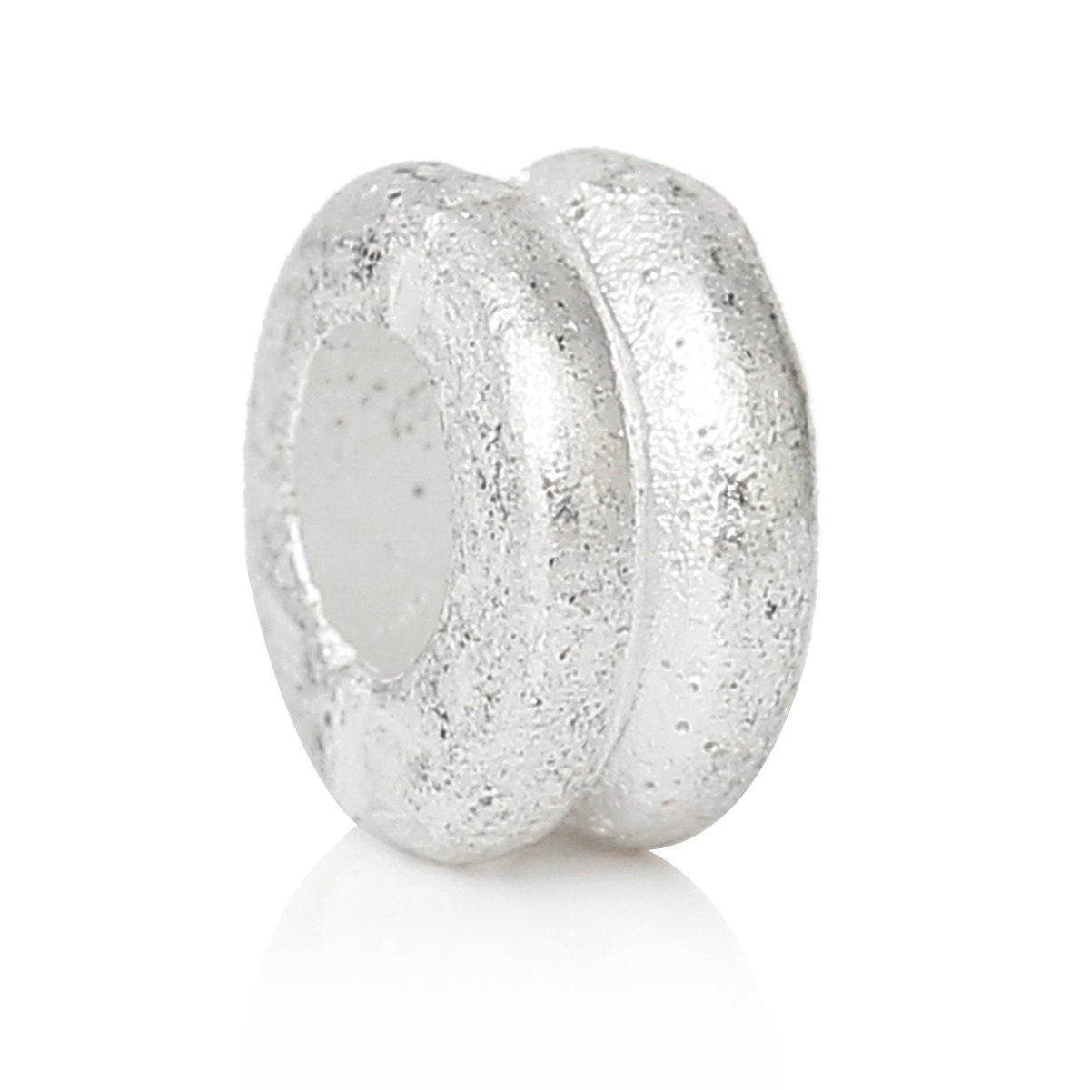 Silver Plated Slider Spacer Beads - 6.0mm x 3.0mm - Silver Bead for Leather Cord or Bracelet (B51269)