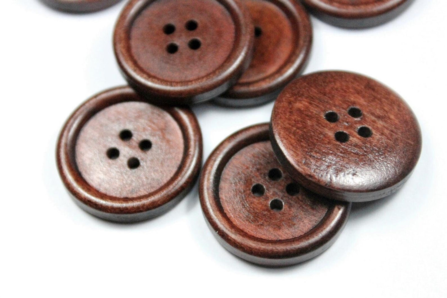 FREE SHIPPING - Brown Wooden Buttons - 25mm (1 inch) - 4 Holes - Knitting Buttons - Round Sewing Wood Buttons 25mm (1") (SH040956)