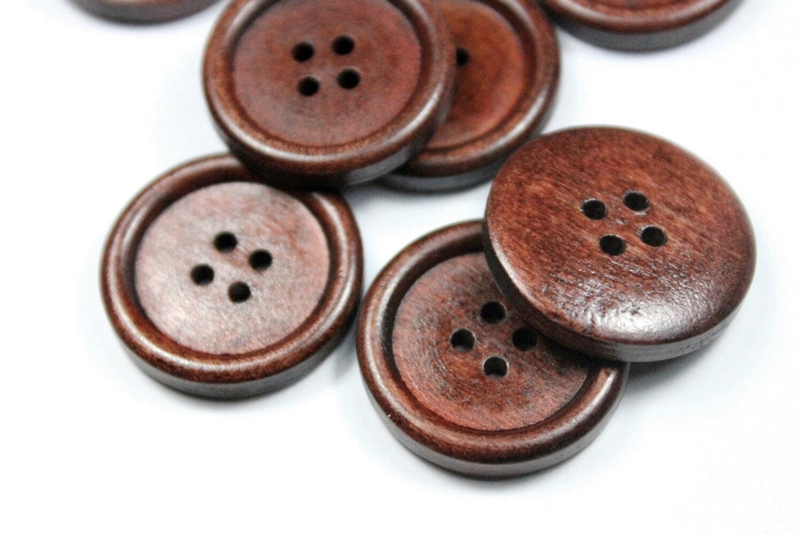 FREE SHIPPING - Brown Wooden Buttons - 25mm (1 inch) - 4 Holes - Knitting Buttons - Round Sewing Wood Buttons 25mm (1") (SH040956)
