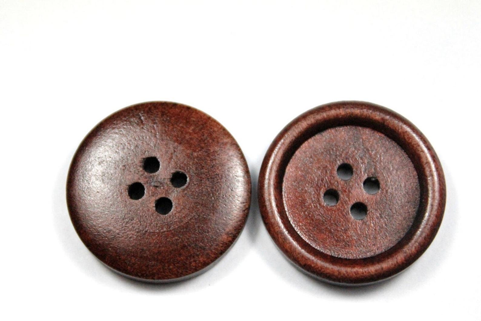 FREE SHIPPING - Brown Wooden Buttons - 25mm (1 inch) - 4 Holes - Knitting Buttons - Round Sewing Wood Buttons 25mm (1") (SH040956)