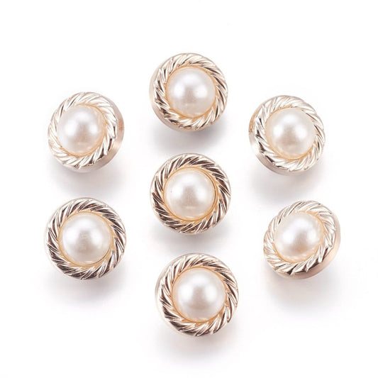 Gold Tone Shank Faux Pearl Button 12.5mm x 9mm - 3mm x 2mm Hole (WH0012-01)
