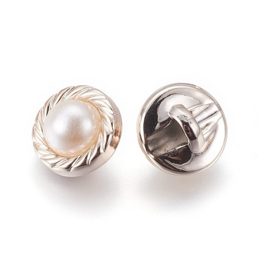 Gold Tone Shank Faux Pearl Button 12.5mm x 9mm - 3mm x 2mm Hole (WH0012-01)