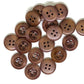 Dark Brown Wooden Buttons - 20mm (Approx. 3/4 inch) - 4 Holes - Round Sewing Wood Buttons 20mm (981)