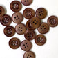 Dark Brown Wooden Buttons - 20mm (Approx. 3/4 inch) - 4 Holes - Round Sewing Wood Buttons 20mm (981)
