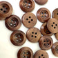 Dark Brown Wooden Buttons - 20mm (Approx. 3/4 inch) - 4 Holes - Round Sewing Wood Buttons 20mm (981)