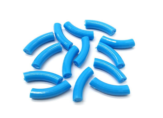 Blue Tube Beads - 33mm x 8mm - Blue Bamboo Acrylic Tube Bead for Stretch Bracelets (bd-tube-blue)