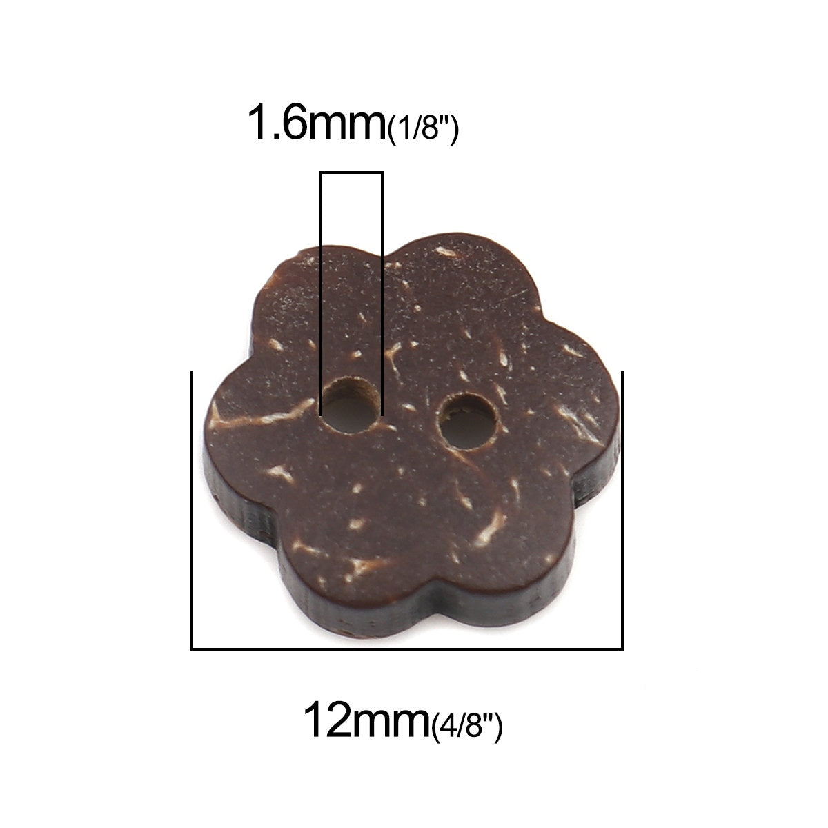 Coconut Wooden Button - 12mm - Flower Shape - Wood Buttons - Coconut Wood (888)