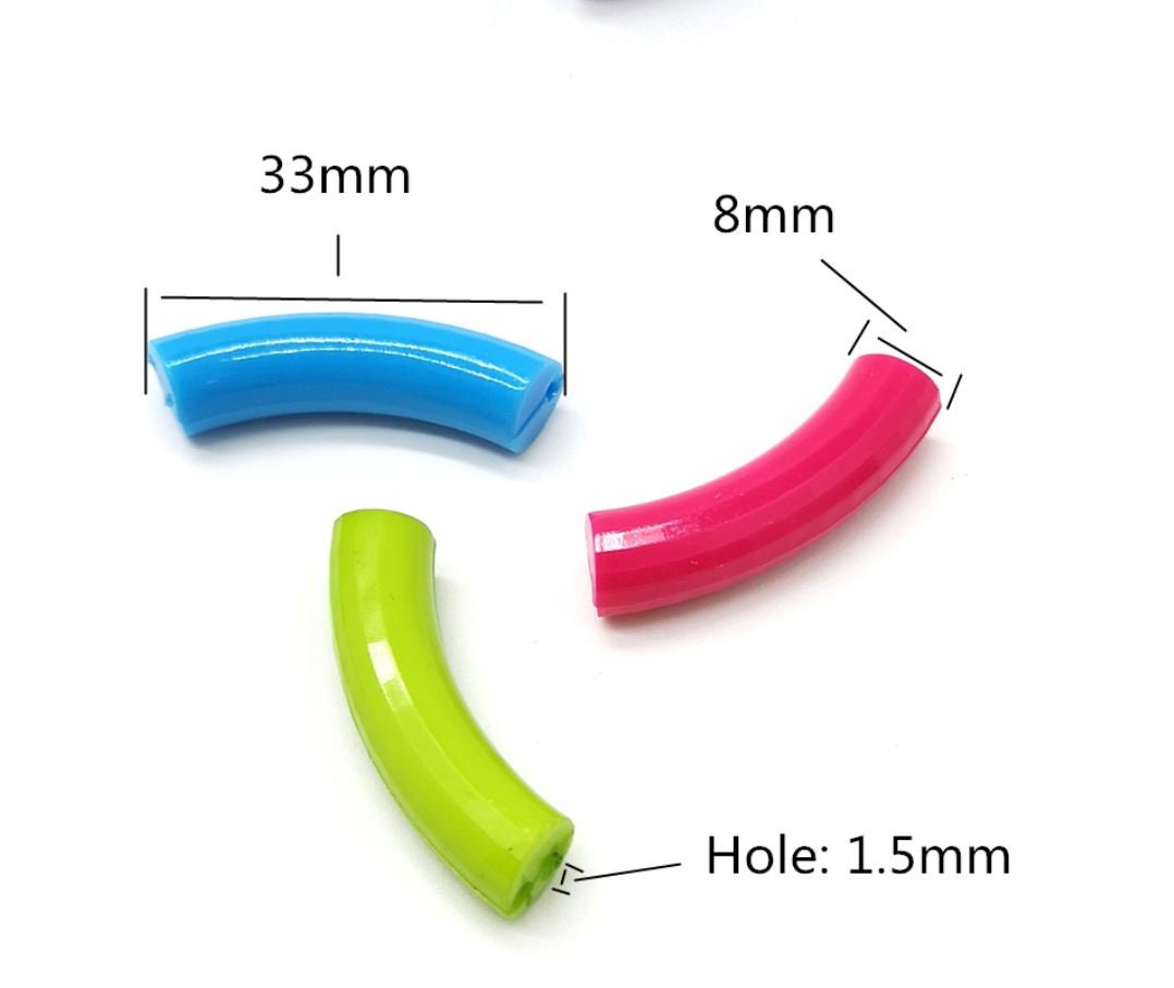 Custom for Katie - Red, Green, Pink Tube Beads - 33mm x 8mm  -  Bamboo Acrylic Tube Bead for Stretch Bracelets (bd-tube-red-pink-green-30ea)