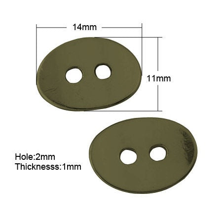 Antique Bronze Metal Button or Clasps - Oval - 2 Holes - 14mm x 11mm - Lead and Nickel Safe - Sewing Metal Buttons (AB-FF)