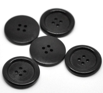 Black Wooden Buttons - 30mm (approx. 1 1/8" Inch)  - Rim - 4 Hole - Wood Button  (b19500)