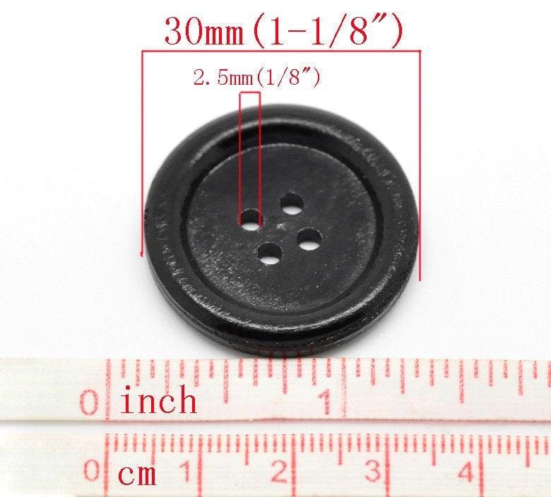 Black Wooden Buttons - 30mm (approx. 1 1/8" Inch)  - Rim - 4 Hole - Wood Button  (b19500)