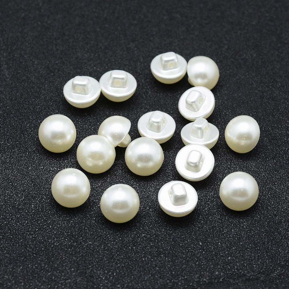 White Faux Pearl Buttons - Creamy White - Shank - 10mm X 9mm - Acrylic (12a)