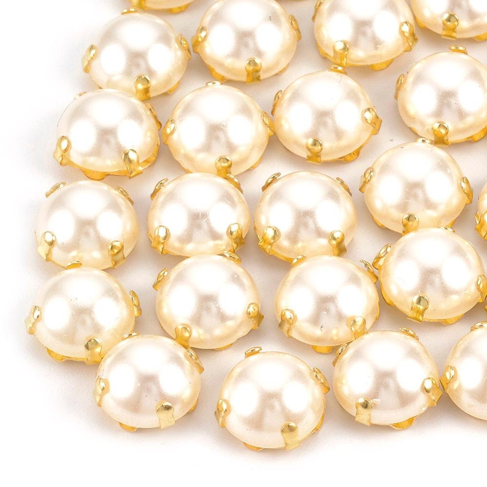 White Faux Pearl Buttons - Creamy White - Gold- 8mm - Acrylic (01g)