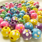 Wood Bead, Multicolored, 11x10mm Round with Painted Flowers and Dots Pkg/50