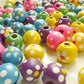 Wood Bead, Multicolored, 11x10mm Round with Painted Flowers and Dots Pkg/25