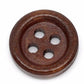 100 Dark Brown Wooden Buttons - 15mm - 4 Hole - Wood Button (b10383)