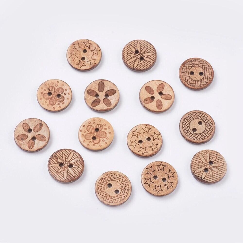 Bulk Mixed Coconut Shell Wooden Buttons - 17mm (5/8 Inch) - 2 Hole - Assorted Coconut Wood Button (19947)