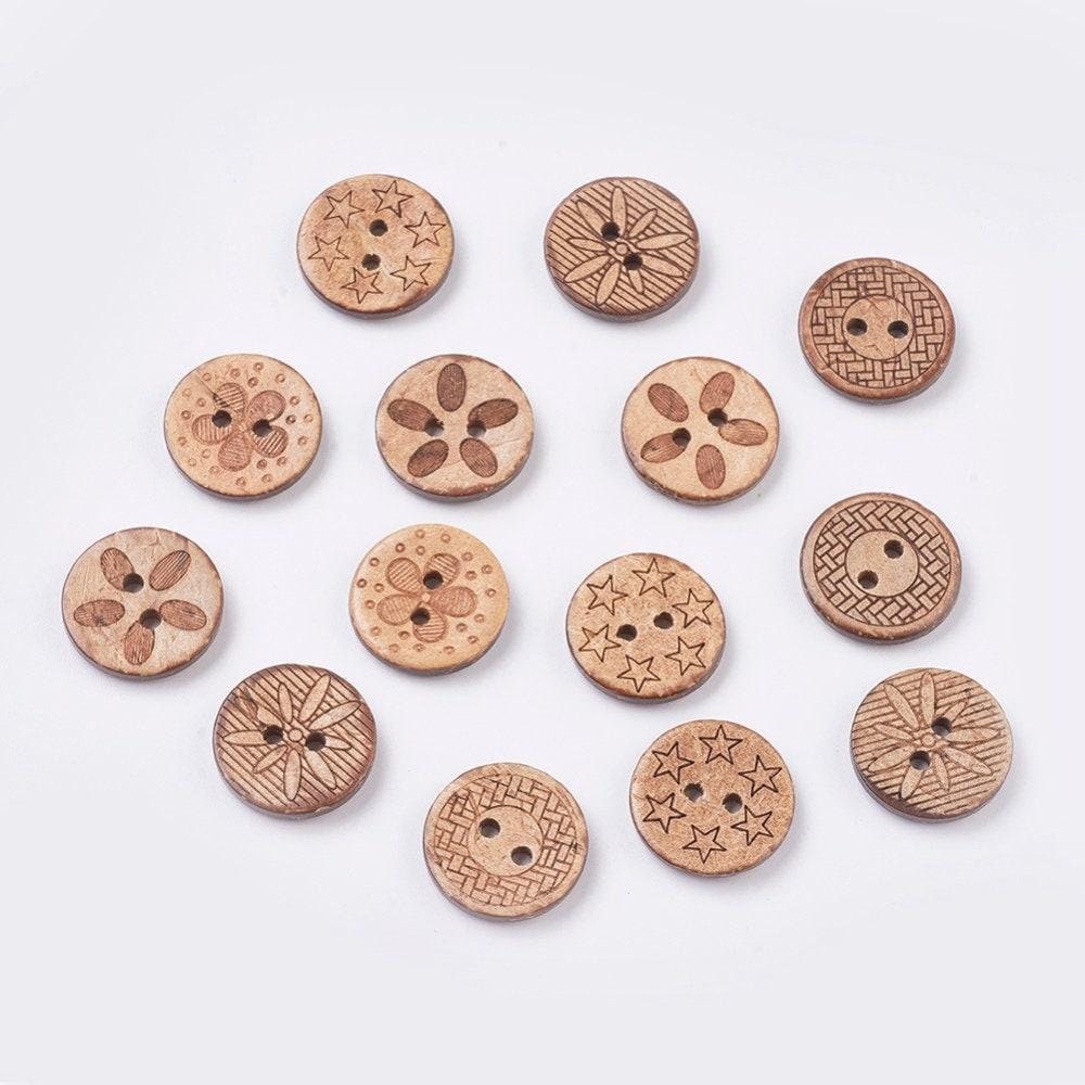 Bulk Mixed Coconut Shell Wooden Buttons - 17mm (5/8 Inch) - 2 Hole - Assorted Coconut Wood Button (19947)