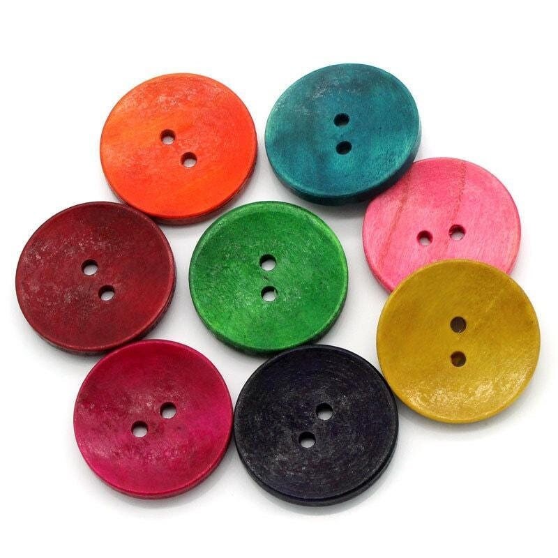 50 Large Mixed Color Wooden Buttons - 20mm (1 1/8 Inch) - Mixed Colors - 2 Hole - Mixed Wood Button (036-20mm)) (Copy)
