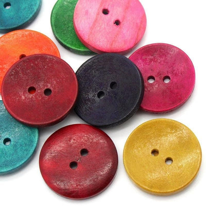 50 Large Mixed Color Wooden Buttons - 20mm (1 1/8 Inch) - Mixed Colors - 2 Hole - Mixed Wood Button (036-20mm)) (Copy)