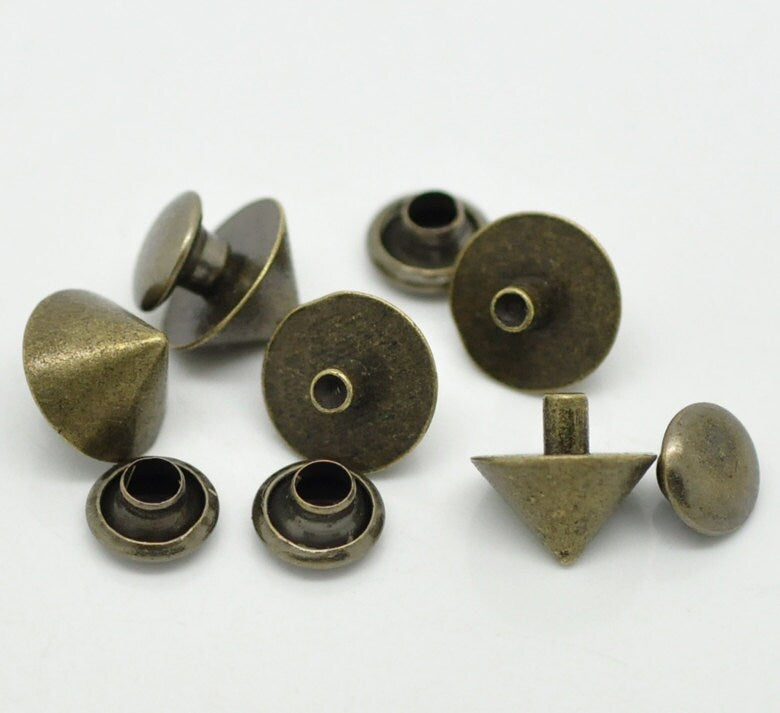 10 Antique Bronze Rivet Stud Spikes - Jean Tack - Jean Buttons - 10mm ...