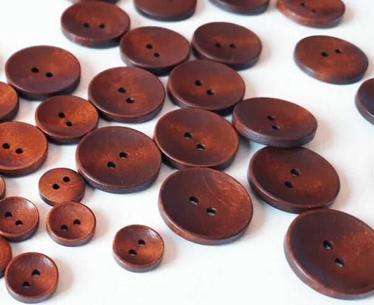 Brown wooden buttons - 25mm (1 inch) - 2 holes -  round sewing wood buttons 25mm