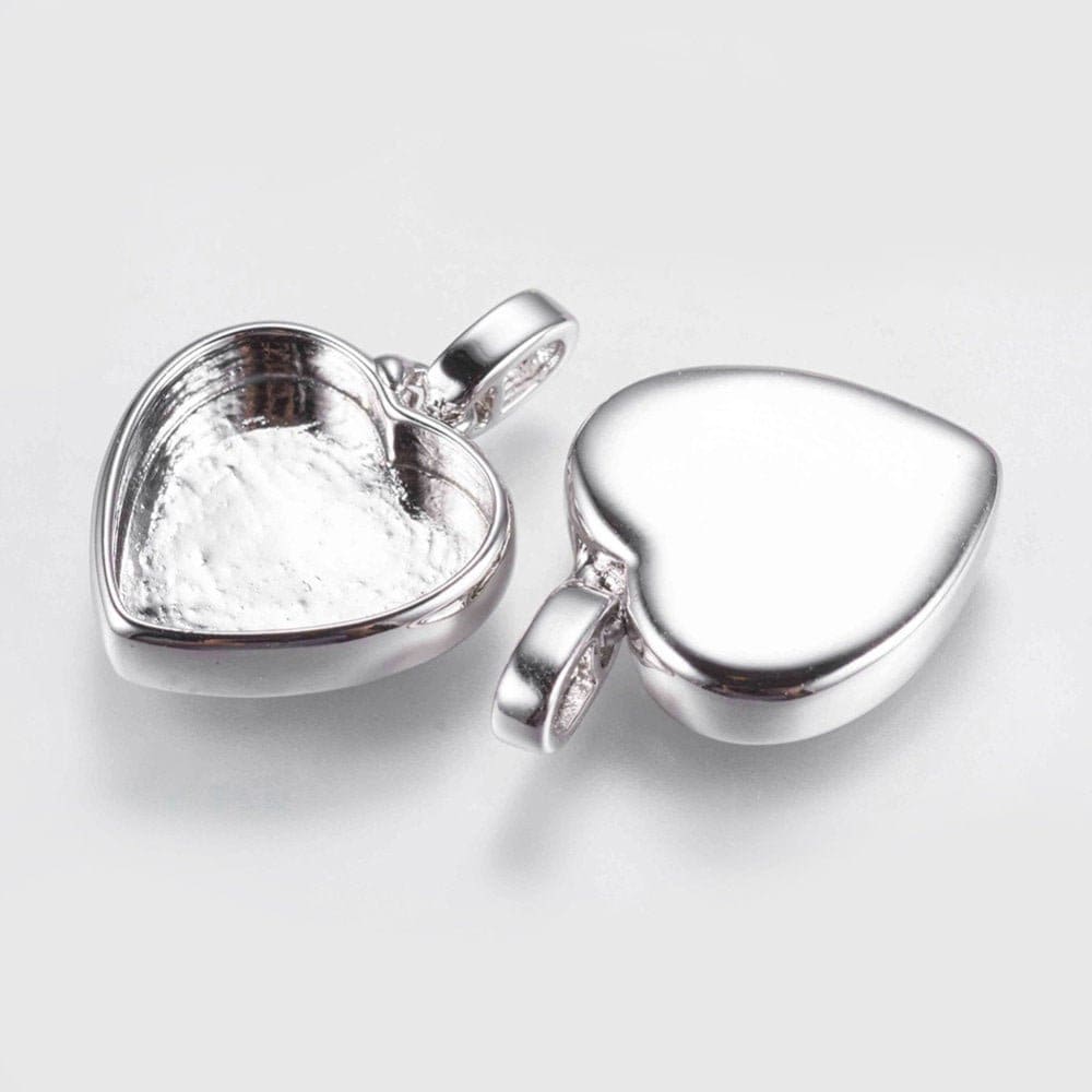5 pendant bezel tray sets - clear glass heart cabochon - gold, silver, rose gold - 17x15x3.5mm, tray: 12mm x13mm - lead nickel free