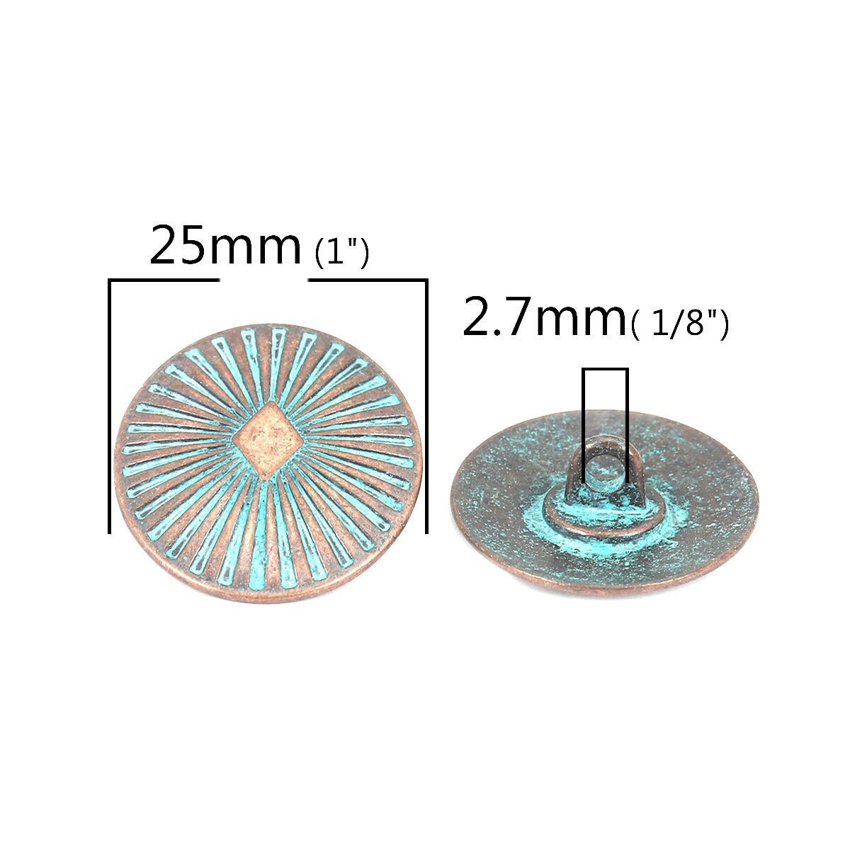 Metal shank sewing buttons - round antique copper patina - 25mm x 22mm - metal buttons - shank buttons b0212258
