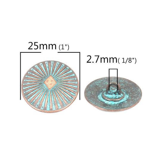 Metal shank sewing buttons - round antique copper patina - 25mm x 22mm - metal buttons - shank buttons b0212258
