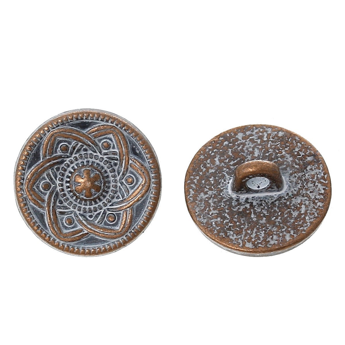Metal shank sewing buttons - round antique copper white patina - 15mm - metal buttons - shank buttons (55751)