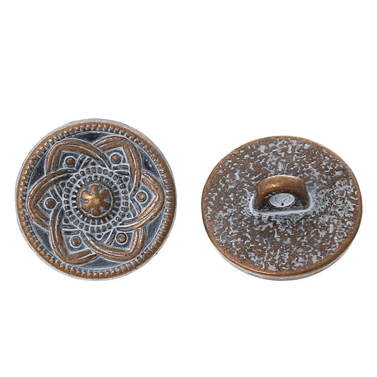 Metal shank sewing buttons - round antique copper white patina - 15mm - metal buttons - shank buttons (55751)