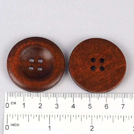 Large dark brown coffee wooden button - 35mm - 1 3/8 inch -  4 hole - wood buttons (b21318p)