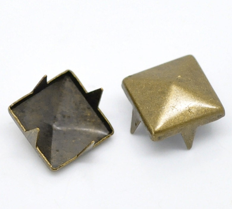 100 Antique Bronze Cone Rivet Stud Spikes - 9mm (3/8") - Square Pyramid - Metal - 4 Legs - Rivets Studs Spike (B18723)