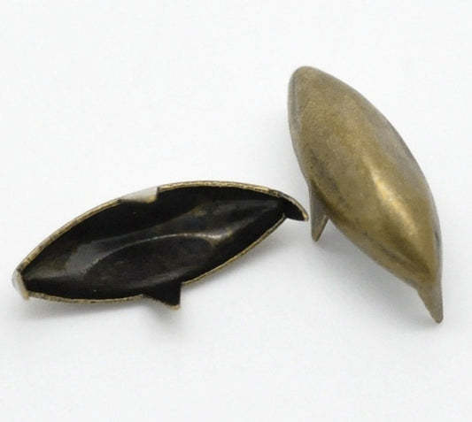 100 Antique Bronze Pointed Oval Rivet Stud Spikes -14mm x 5mm (1/2"x1/4") - Metal - 4 Legs - Rivets Studs Spike (B18729)