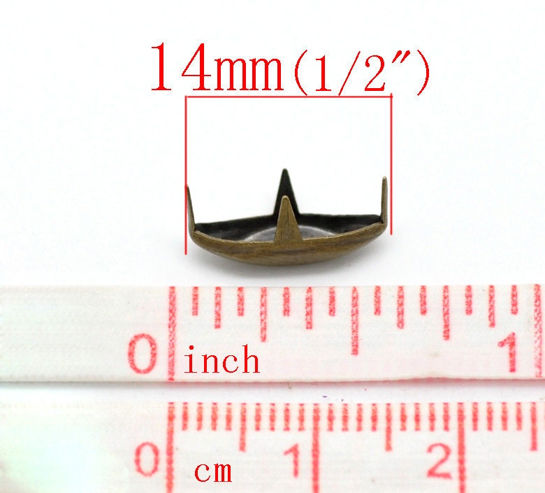 100 Antique Bronze Pointed Oval Rivet Stud Spikes -14mm x 5mm (1/2"x1/4") - Metal - 4 Legs - Rivets Studs Spike (B18729)