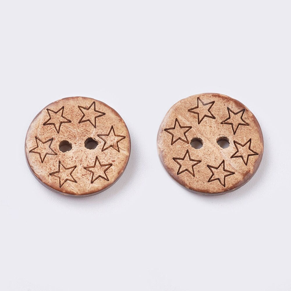 25 bulk mixed coconut shell wooden buttons - 17mm (5/8 inch) - 2 hole - assorted coconut wood button  (19947)