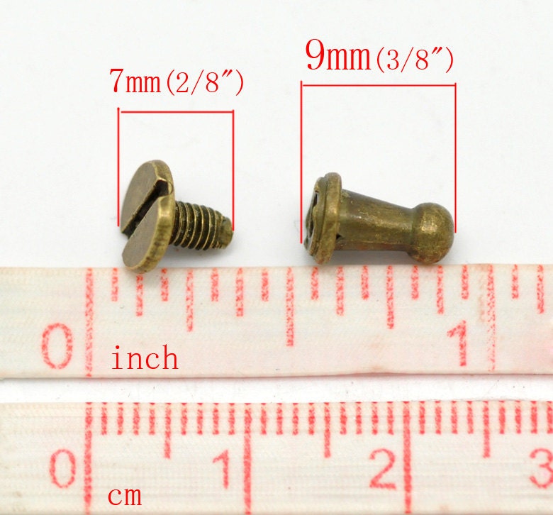 50 Antique Bronze Rivet Stud Spikes - 9mm x 6mm - Metal - Screw Back - Rivets Studs Spike (20084)