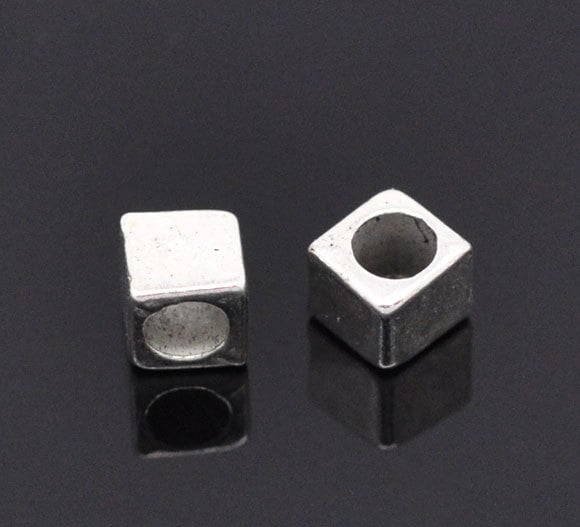 10 Silver Slider Spacer Beads - 4mm x 4mm -  Silver Slider Bead for Leather Cord or Bracelet (B03791)