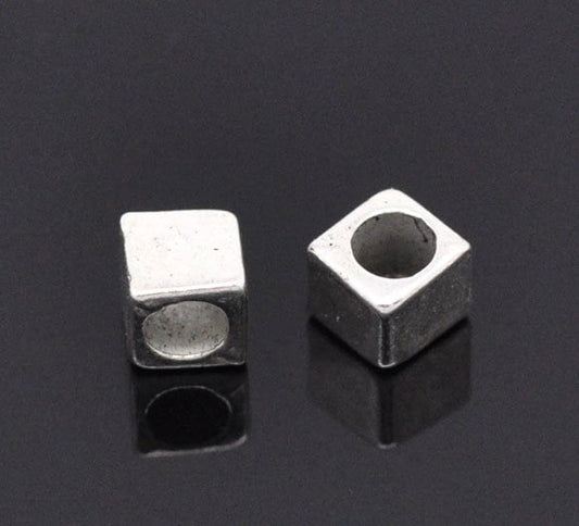 10 Silver Slider Spacer Beads - 4mm x 4mm -  Silver Slider Bead for Leather Cord or Bracelet (B03791)