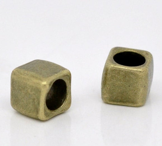 10 Antique Bronze Slider Spacer Beads - 6mm x 6mm -  Antiqued Bronze Slider Bead for Leather Cord or Bracelet (B12940)